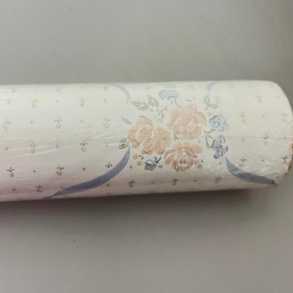C&A Wallcoverings‎ Vintage Wallpaper Roll OS Cream Floral GL 6111 1988 Ribbon